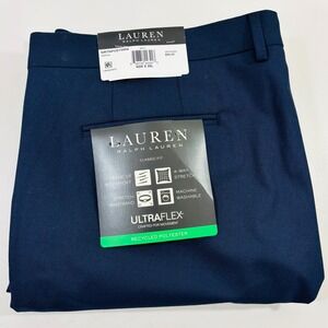 NWT Ralph Lauren Mens Navy Blue Classic-Fit Stretch Trousers Dress Pants 42W 30L